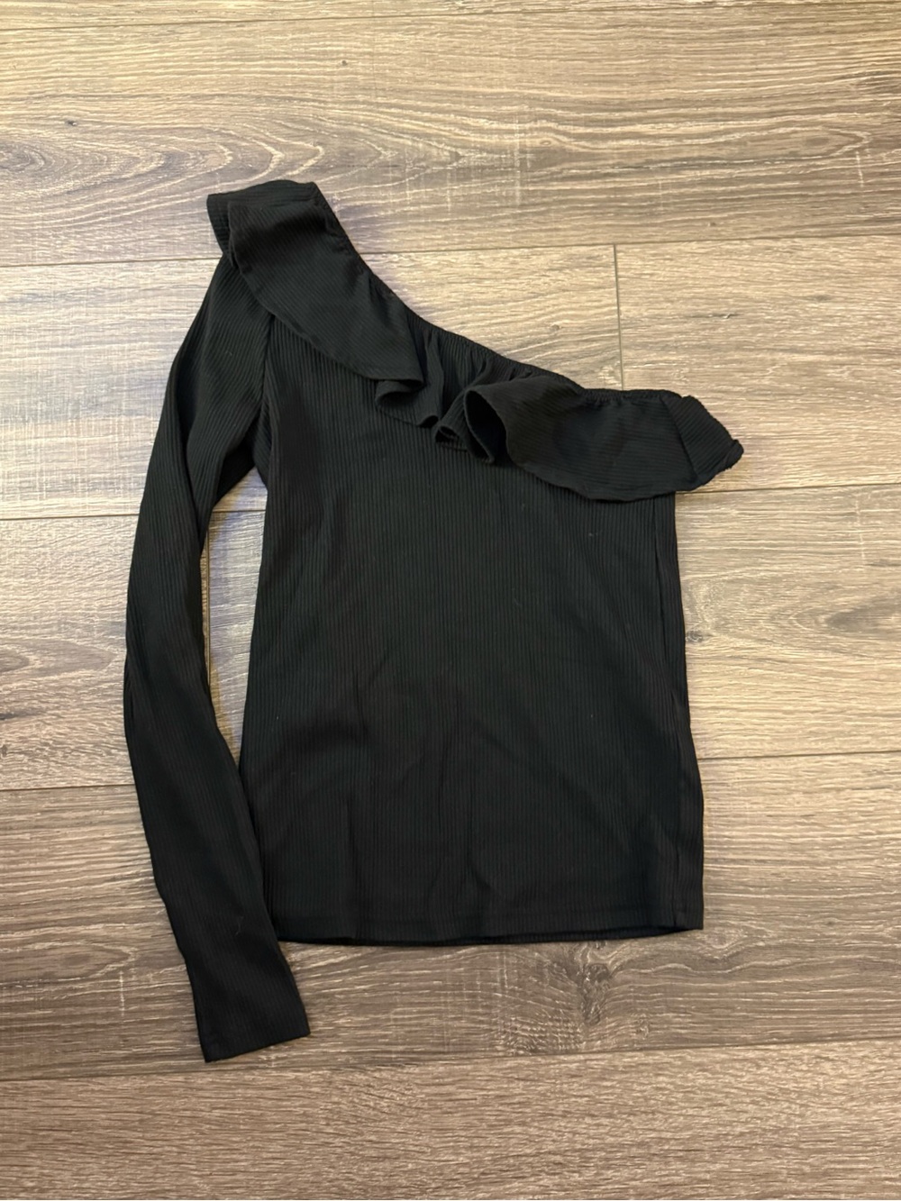 J. Crew Black One-Shoulder Ruffle Long-Sleeve Top